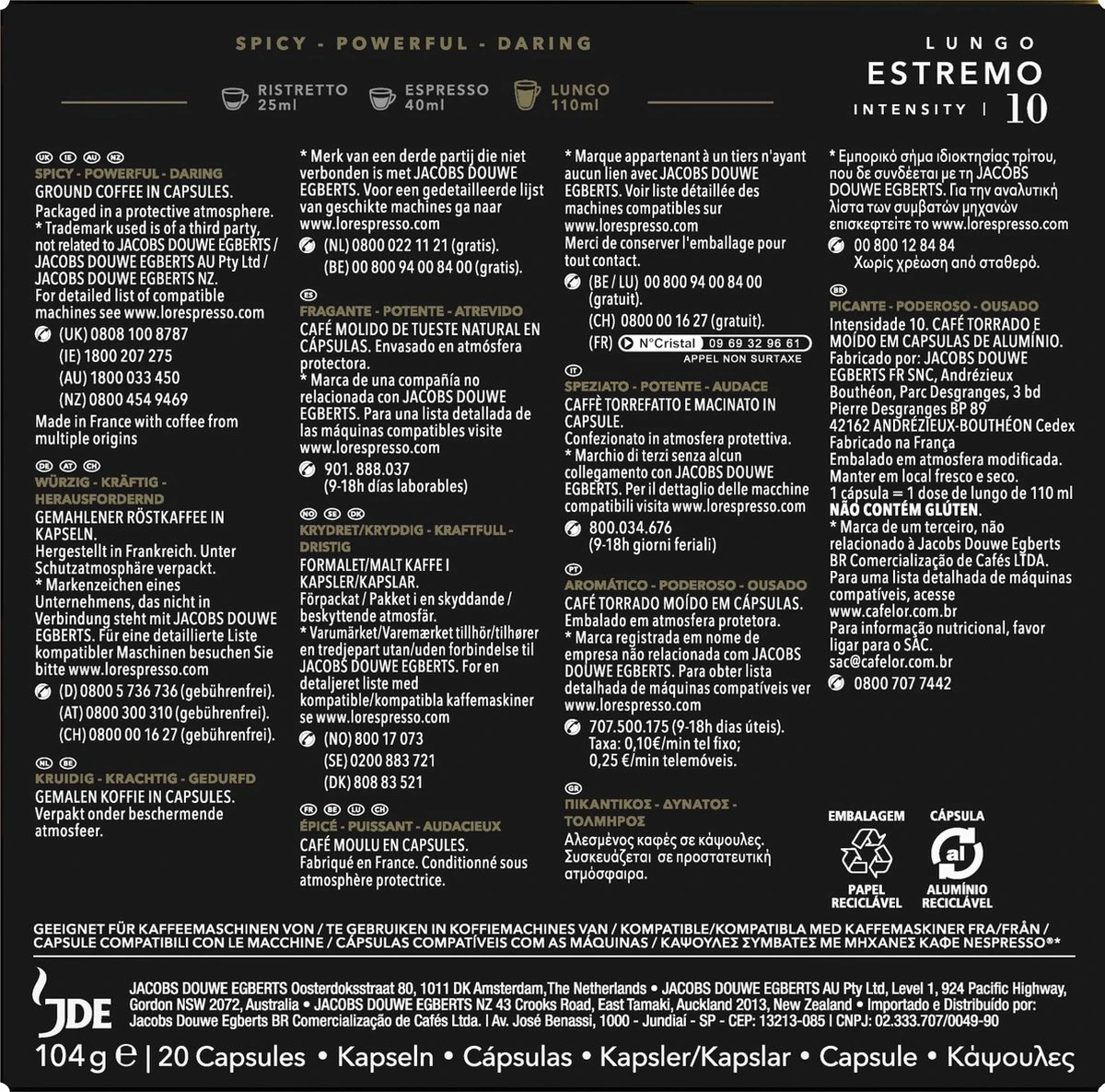 L'OR Lungo Estremo (10) - 10 X 20 Koffiecups - Afbeelding 3