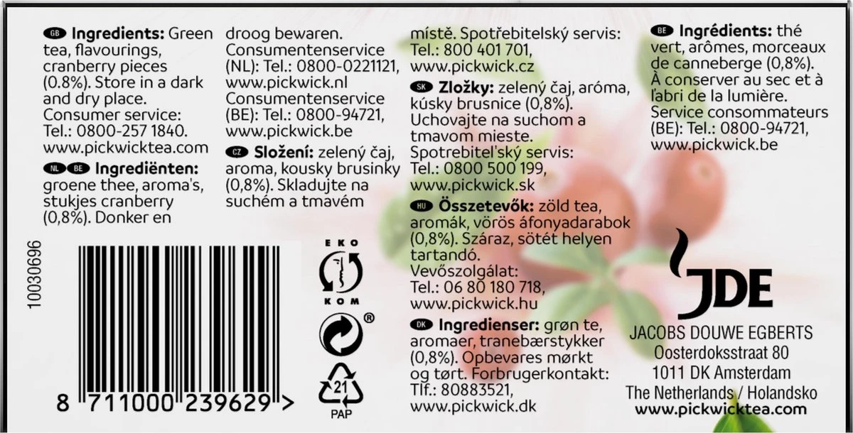 Pickwick Cranberry Groene Thee - 12 X 20 Zakjes - Afbeelding 3