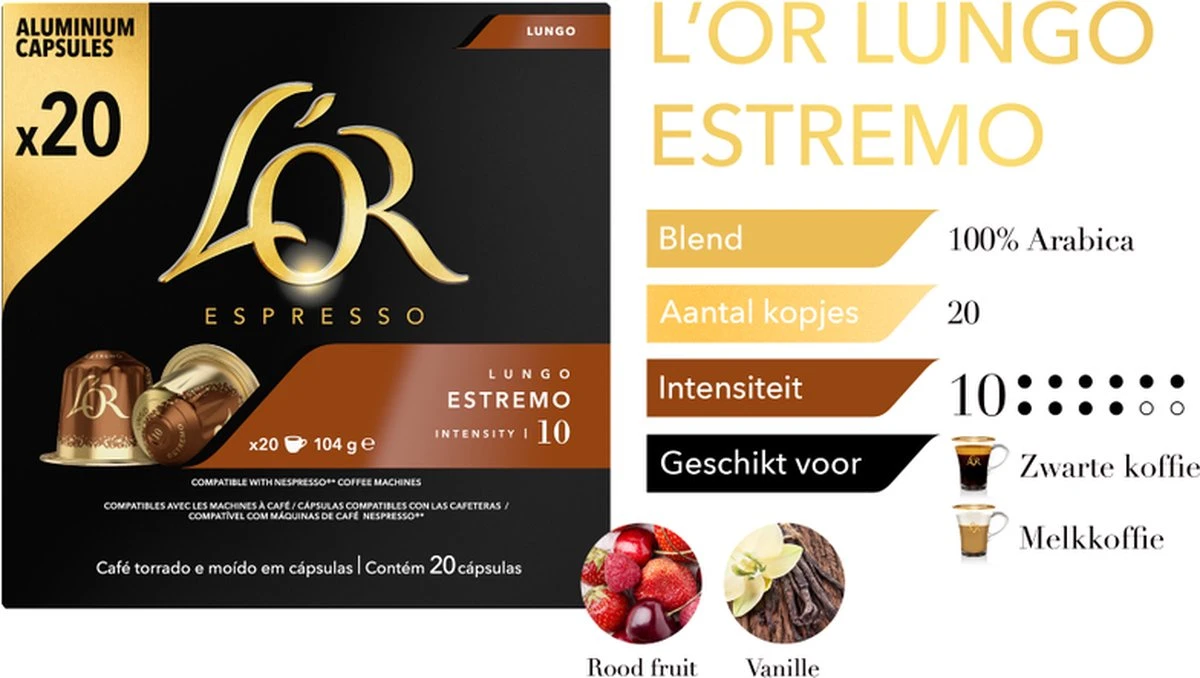 L'OR Lungo Estremo (10) - 10 X 20 Koffiecups - Afbeelding 4