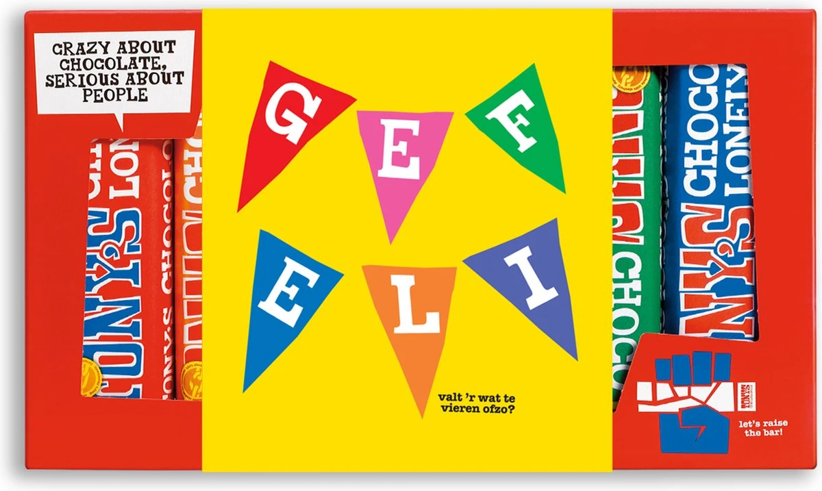 Tony's Chocolonely Chocolade Proeverijtje Gefeliciteerd! - Verjaardag Cadeau - 6 Fairtrade Chocolade Repen - Geschenkdoos - 288 Gram