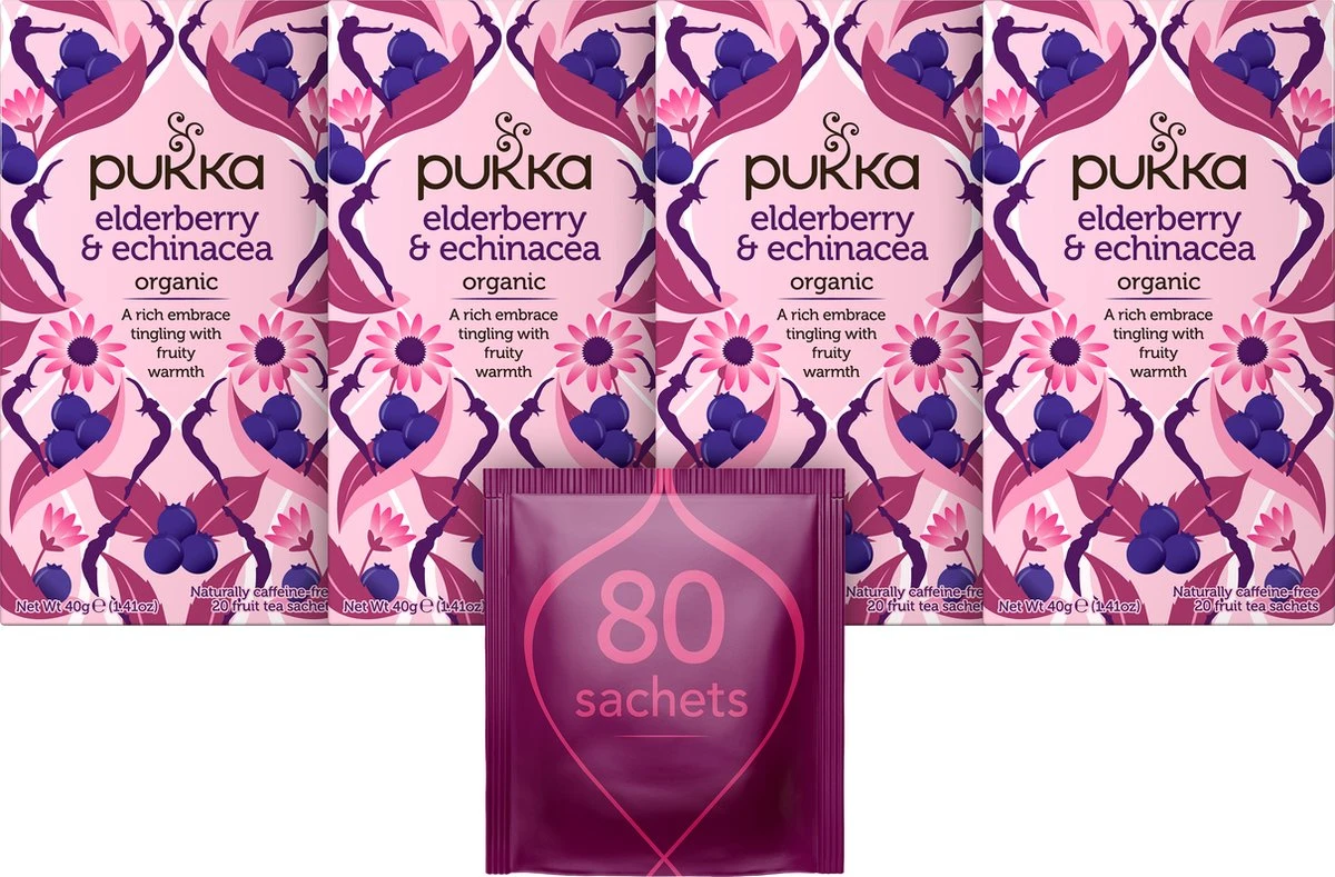 Pukka Elderberry Echinacea Thee, Met Zoethoutwortel, Gember En Echinaceablad - 4 X 20 Zakjes - GB-BIO-05