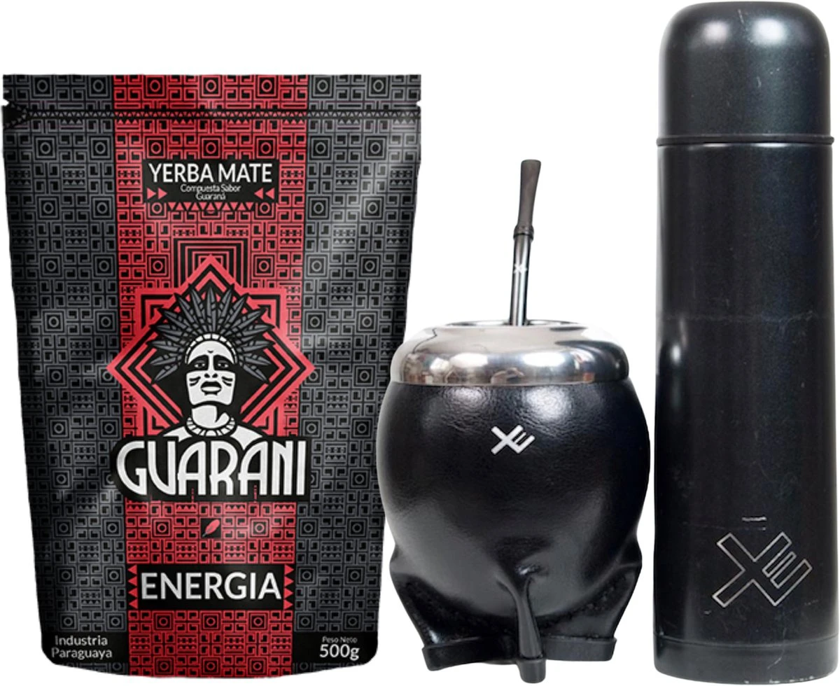 Yerba Mate Set - Kalebas - Thermo - Bombilla - Guarana Thee - EquisMate Classic Black