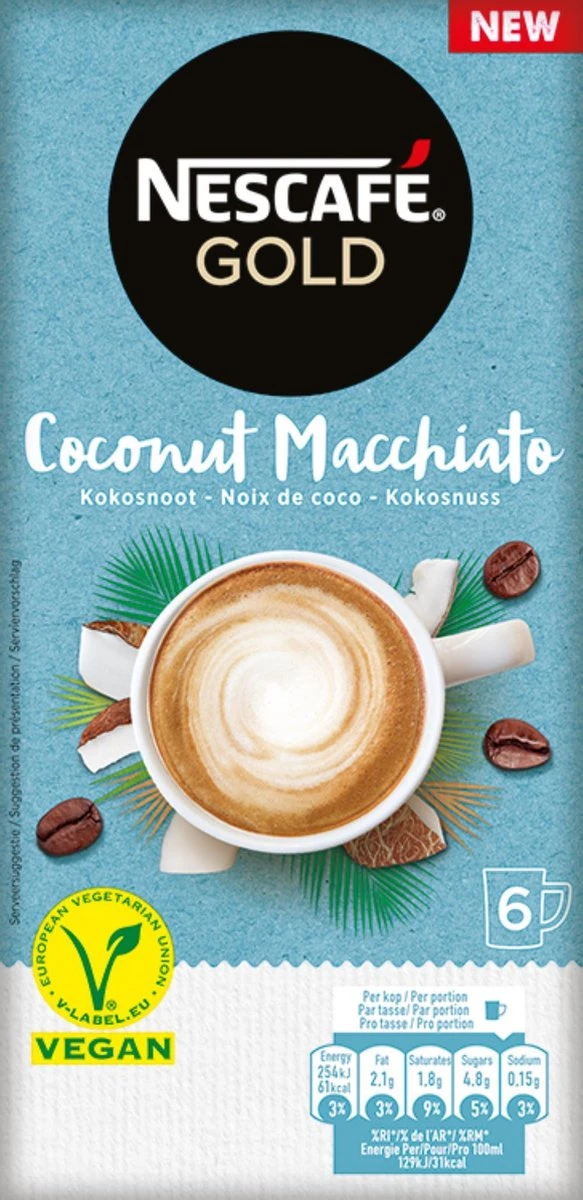 Nescafé Gold Coconut Macchiato Oploskoffie - 6 Doosjes à 6 Zakjes - Afbeelding 3