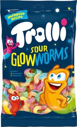 Trolli - Sour Glowwormes - Zak Van 1 Kg Wormen Snoepjes - Lactosevrij En Glutenvrij
