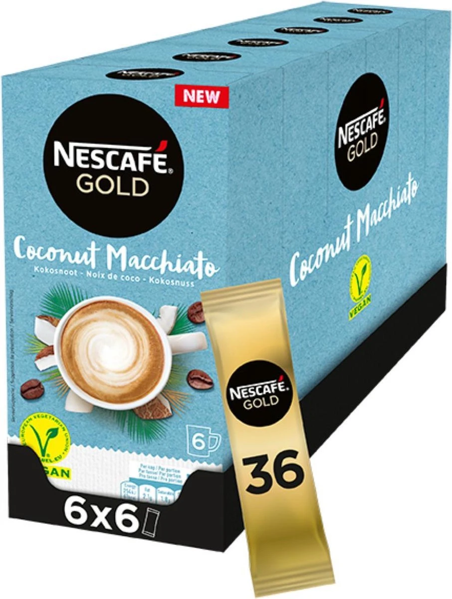 Nescafé Gold Coconut Macchiato Oploskoffie - 6 Doosjes à 6 Zakjes - Afbeelding 2