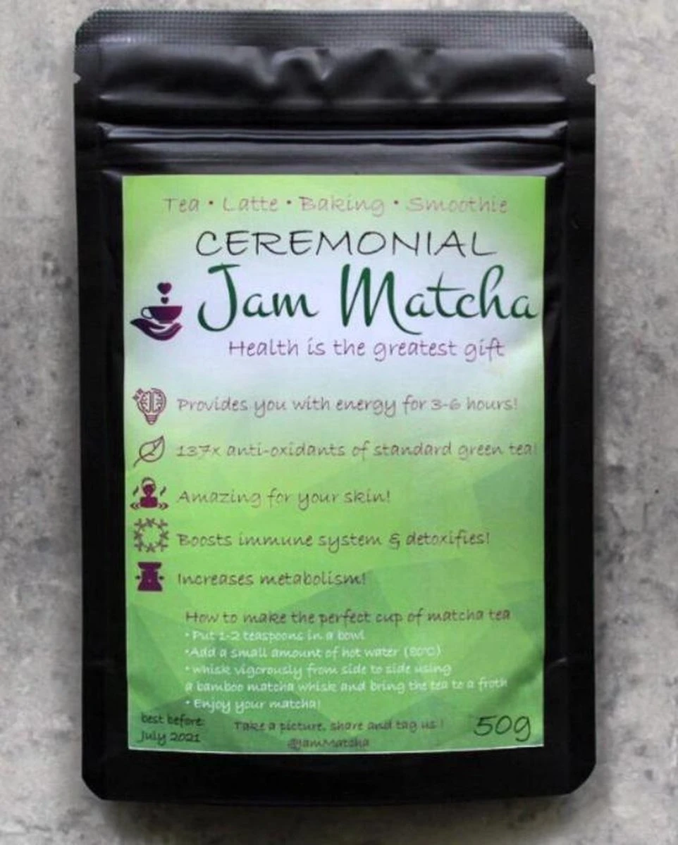 Biologische Matcha Poeder 50 Gram - CEREMONIAL GRADE - JamMatcha Groene Thee - Matcha Thee - Afbeelding 9